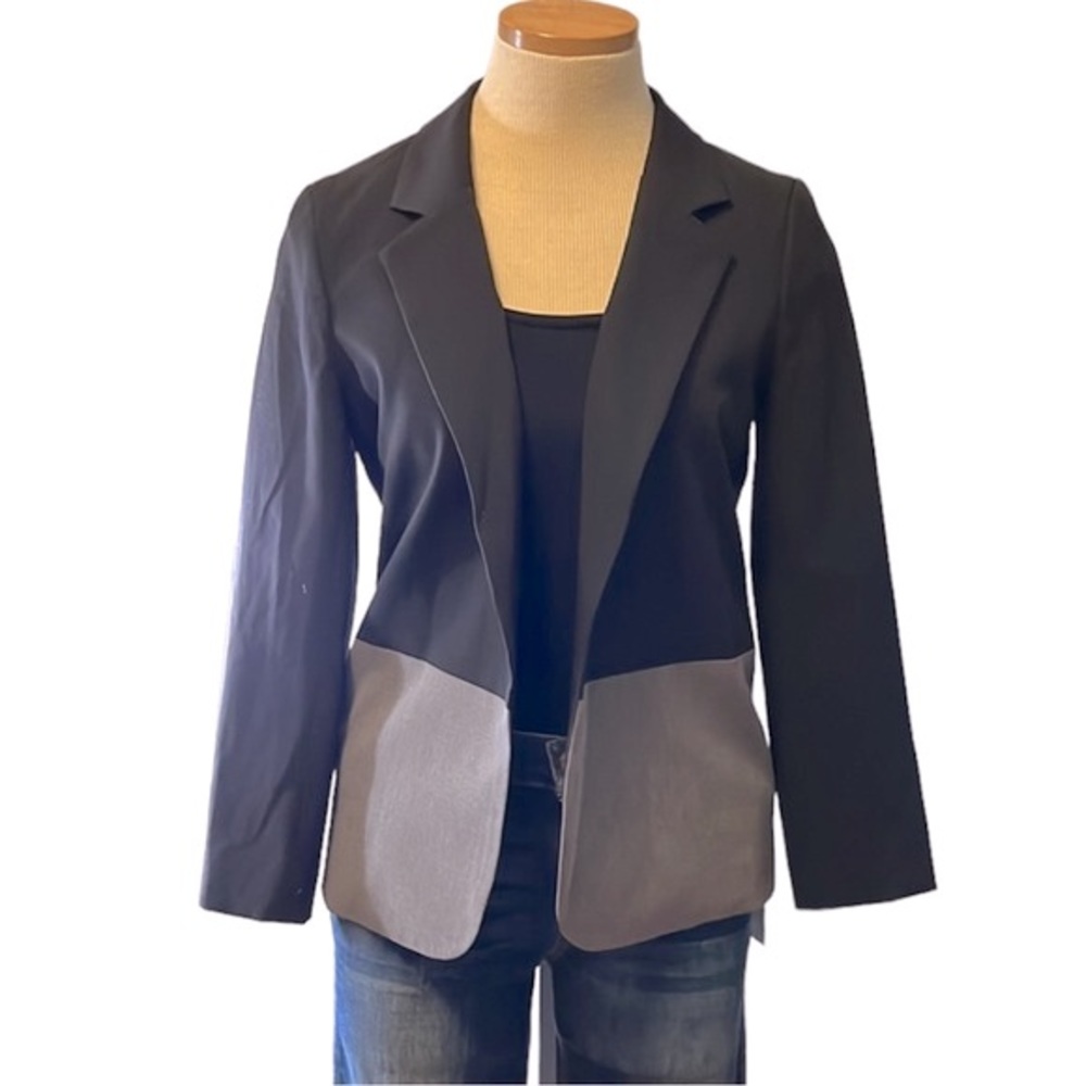 Aqua Open Front Color Block Blazer, Gray/Black, S… - image 3